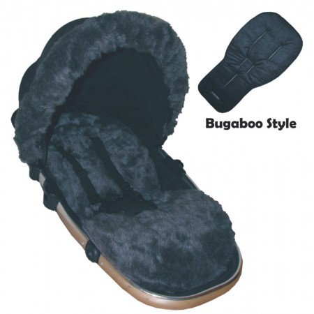 Seat Liner & Hood Trim to fit Bugaboo Pushchairs - Smokey Grey Faux Fur